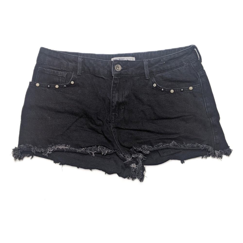 Zara Embellished Black Z1975 Denim Shorts Size 8 US
